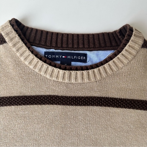 Tommy Hilfiger Pullover Sweater beige brown striped unisex size M - Picture 6 of 11